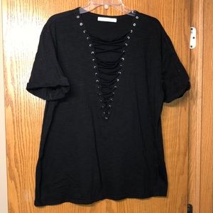 Dreamers Black Lace Up Tee